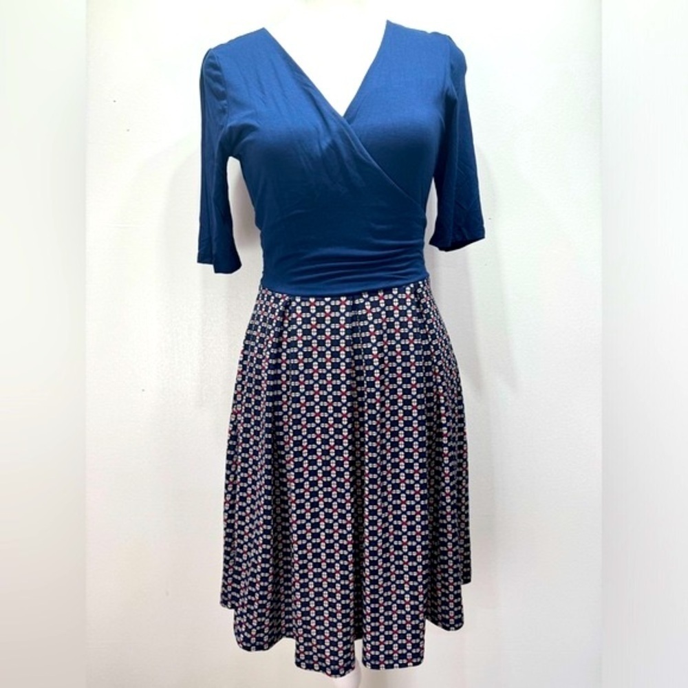 Navy Red & Cream Twofer Crossover ModCloth Dress by Gilli Size Small NEW